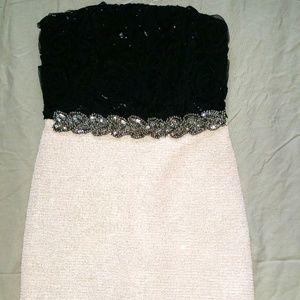 Strapless mini dress with beaded trim at waist